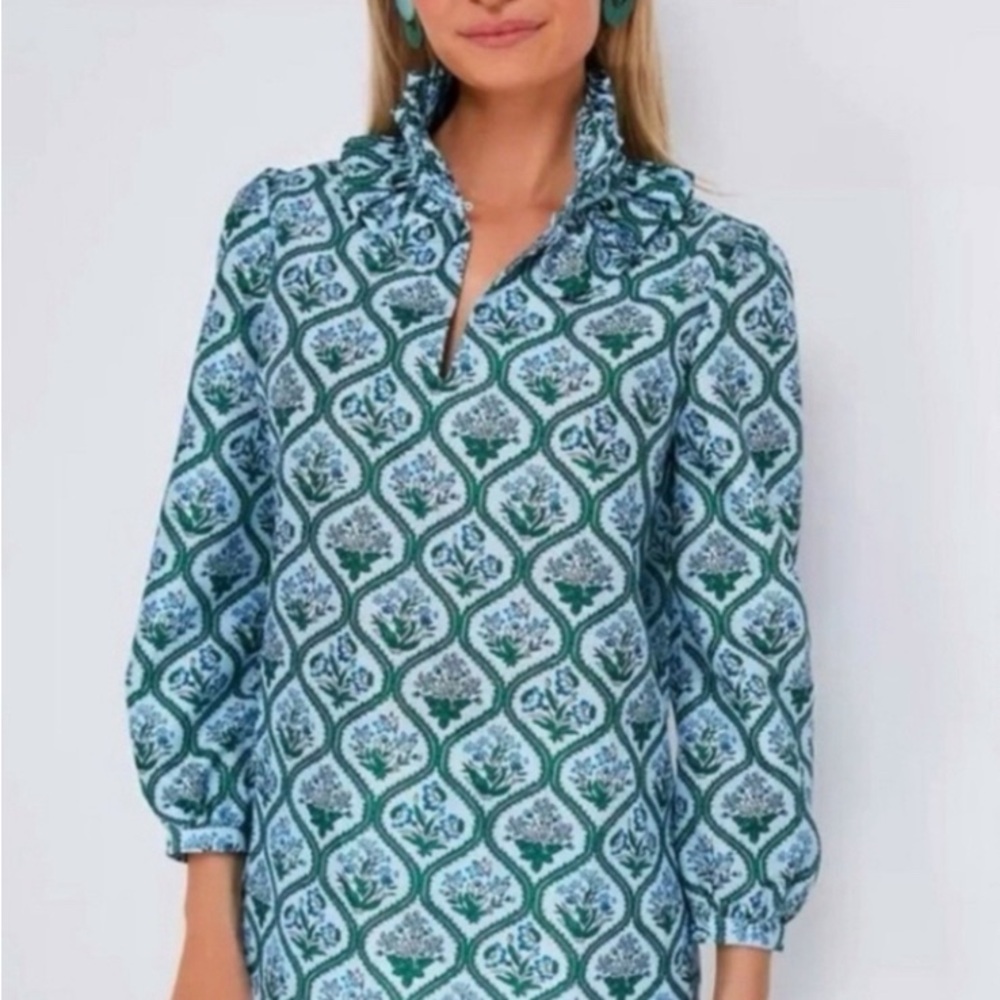 Tuckernuck Hyacinth Medallion Blue Bouvier Blouse Top Ruffled Collar XL